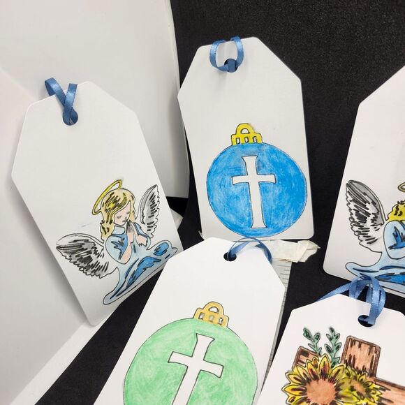 Hand Crafted Winter Christmas Gift Tags Thank You Cards Set of 12 - Picture 6 of 6